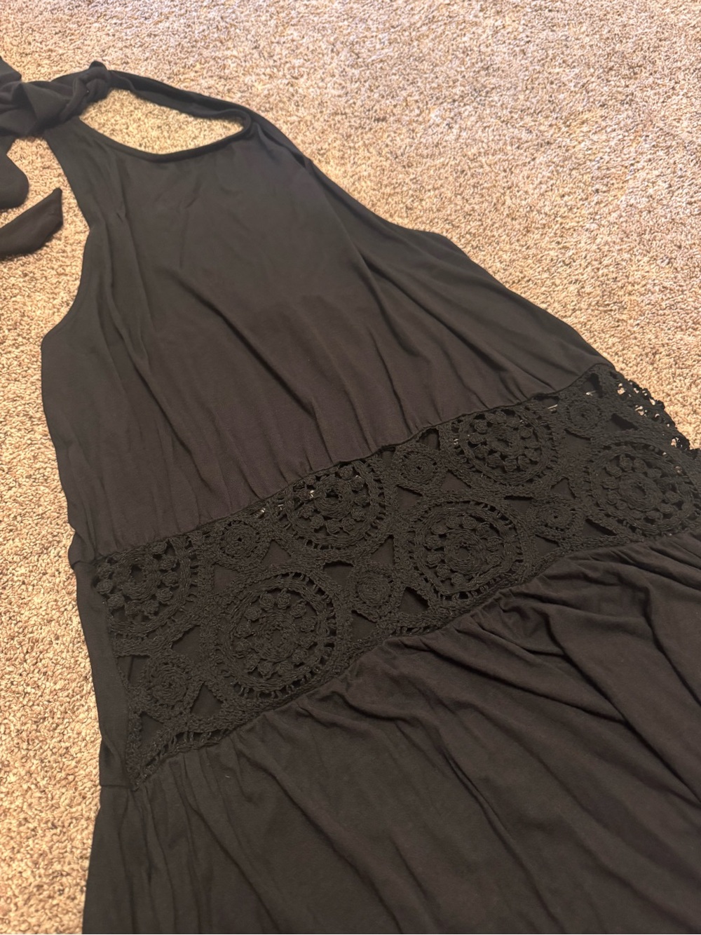ASOS Black Halter Maxi Dress with Crochet Waistband